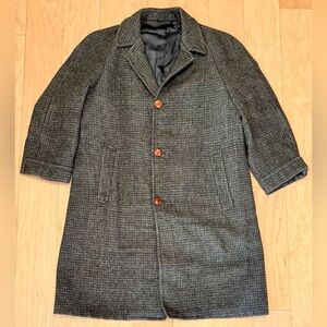 Vintage Harris Tweed Wool Raglan Sleeve Overcoat Topcoat Gray Blue Men’s 48*